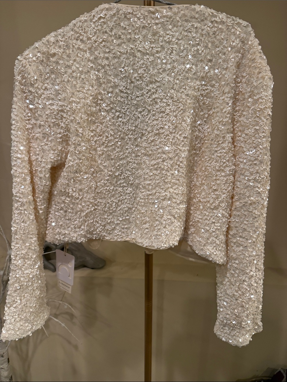 Commense White Sequin Cropped Jacket with Black Bow Details - Picture 6 of 7